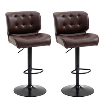 HOMCOM Bar Height Bar Stools Set of 2 with Adjustable Seat Thick Padded Cushion and Metal Footrest for Home Bar Brown