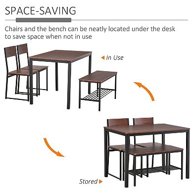 HOMCOM 4-Piece Industrial Dining Table Set with Table and 2 Chairs, Black/Brown