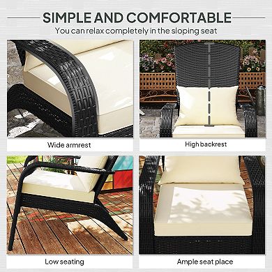 Outsunny Patio Wicker Adirondack Chair with Cushion, Armrest