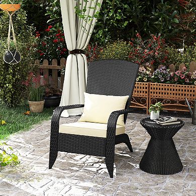Outsunny Patio Wicker Adirondack Chair with Cushion, Armrest