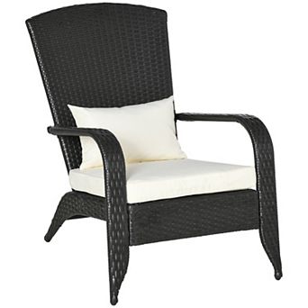 Outsunny Patio Wicker Adirondack Chair with Cushion, Armrest
