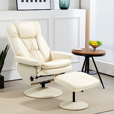 Modern Pu Leather Recliner Chair, Living Room Chair W/ Footrest Ottoman, Black