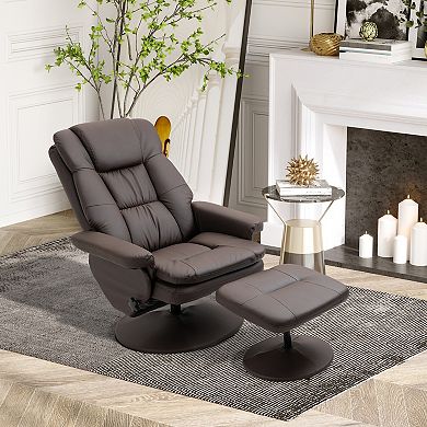 Modern Pu Leather Recliner Chair, Living Room Chair W/ Footrest Ottoman, Black