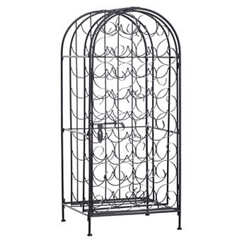 35 Bottle Large Metal Floor Freestanding Locking Wine Rack Jail Renaissance Cage