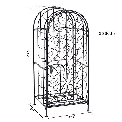 HOMCOM 35 Bottle Wrought Iron Wine Rack Cabinet with Lock