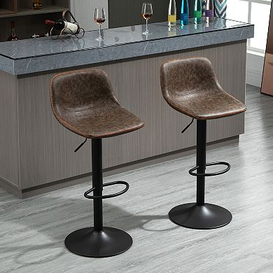 HOMCOM Swivel Bar Stools Set of 2 Bar Chairs Adjustable Height Barstools Padded with Back for Kitchen Counter and Home Bar Grey