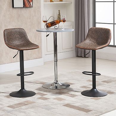 HOMCOM Swivel Bar Stools Set of 2 Bar Chairs Adjustable Height Barstools Padded with Back for Kitchen Counter and Home Bar Grey