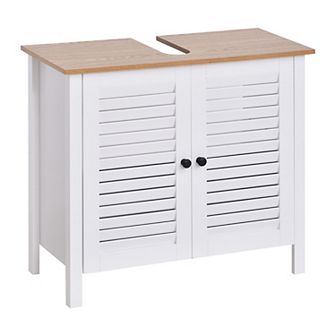 Undersink Restroom 2 tier Anti-slip Storage Basin W/ Sink Pipe Slot, White