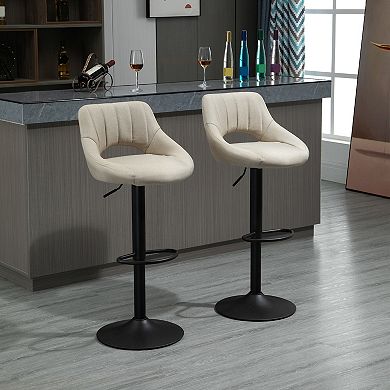 HOMCOM Modern Bar Stools Set of 2 Swivel Bar Height Barstools Chairs with Adjustable Height Round Heavy Metal Base and Footrest Blue