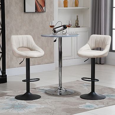 HOMCOM Modern Bar Stools Set of 2 Swivel Bar Height Barstools Chairs with Adjustable Height Round Heavy Metal Base and Footrest Blue