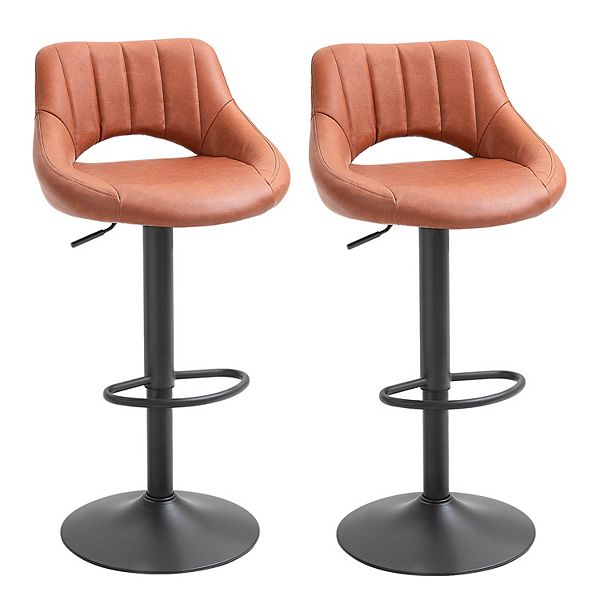 HOMCOM Modern Bar Stools Set of 2 Swivel Bar Height Barstools Chairs with Adjustable Height Round Heavy Metal Base and Footrest Blue - Brown