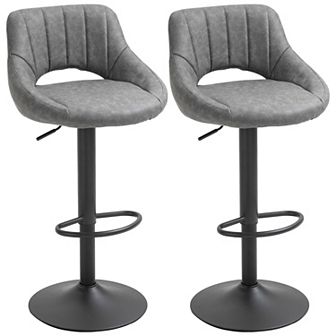 HOMCOM Modern Bar Stools Set of 2 Swivel Bar Height Barstools Chairs with Adjustable Height Round Heavy Metal Base and Footrest Blue