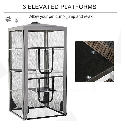 PawHut Large Indoor/Outdoor Cat House Playpen with 3 Platforms Door