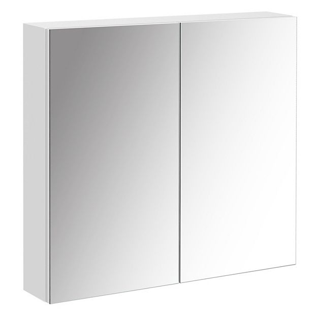 kleankin Wall Mounted Bathroom Medicine Cabinet with Mirror Steel Frame and Storage Organizer Double Doors White