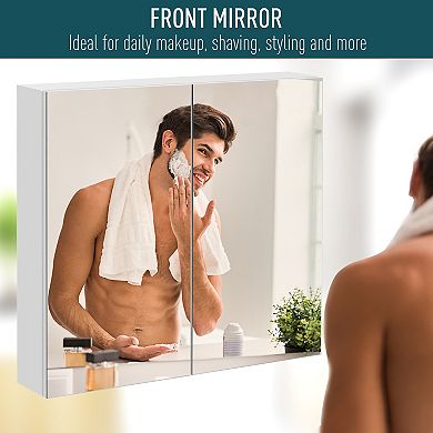 2 Door Floating Restroom Bathroom Vanity Mirror W/3-tier Storage Shelves 24"x22"