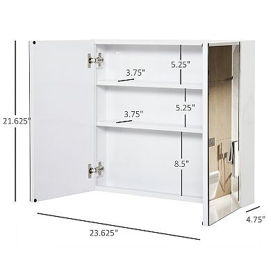 2 Door Floating Restroom Bathroom Vanity Mirror W/3-tier Storage Shelves 24"x22"