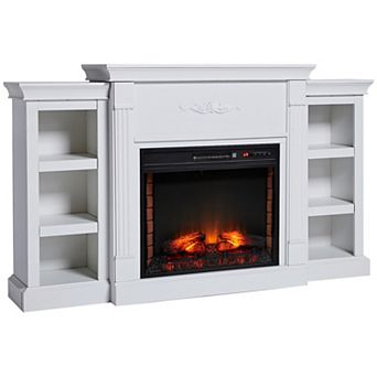 HOMCOM Electric Fireplace Freestanding 1400W Artificial Flame Effect with Detachable Side Cabinets Wood Dark Brown