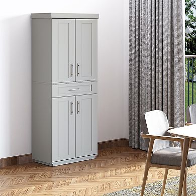 HOMCOM Kitchen Pantry with Doors and Drawer, Adjustable Shelves