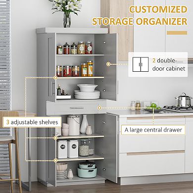 HOMCOM Kitchen Pantry with Doors and Drawer, Adjustable Shelves