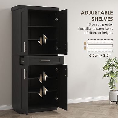 HOMCOM Kitchen Pantry with Doors and Drawer, Adjustable Shelves
