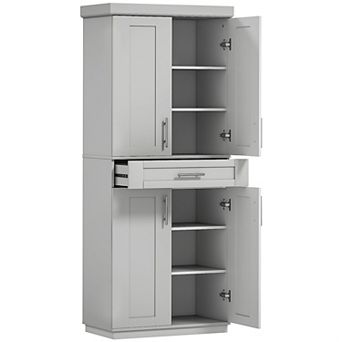 HOMCOM Kitchen Pantry with Doors and Drawer, Adjustable Shelves