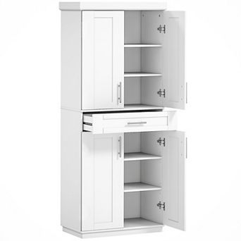HOMCOM Kitchen Pantry with Doors and Drawer, Adjustable Shelves