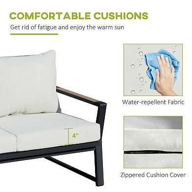 Outsunny 4 PC Patio Furniture Set w/ Coffee Table & Cushion