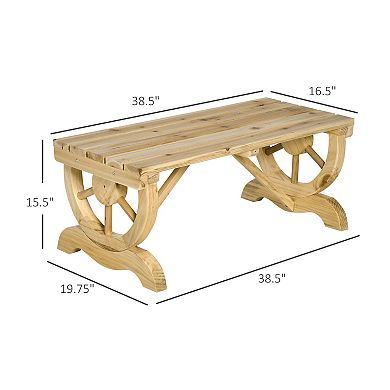 2-person Wooden Outdoor Garden Patio Bench W/ Wagon Wheel Style Legs, White