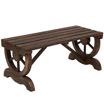 Outsunny 2-Person Wood Garden Bench, Wagon Wheel Design