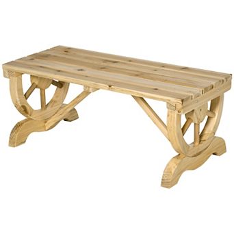 Outsunny 2-Person Wood Garden Bench, Wagon Wheel Design