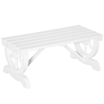 2-person Wooden Outdoor Garden Patio Bench W/ Wagon Wheel Style Legs, White