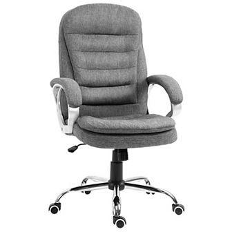 Executive Swivel Office Computer Desk Chair With Armrests Linen Fabric Grey