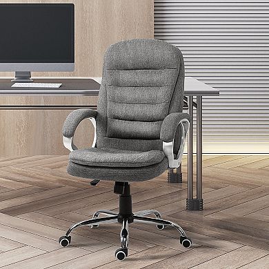 Executive Swivel Office Computer Desk Chair With Armrests Linen Fabric Grey
