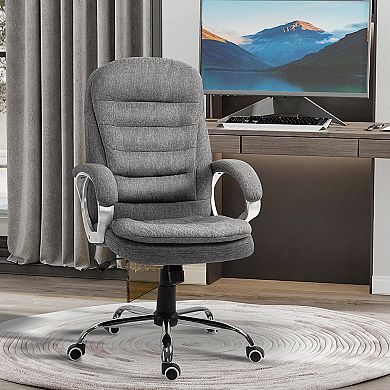 Executive Swivel Office Computer Desk Chair With Armrests Linen Fabric Grey