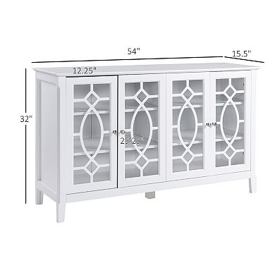 Vintage Sideboard Accent Cabinet Kitchen Buffet Glass Doors Adjustable Shelves