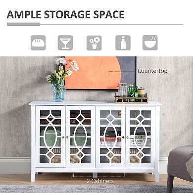 Vintage Sideboard Accent Cabinet Kitchen Buffet Glass Doors Adjustable Shelves