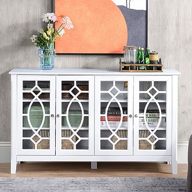 Vintage Sideboard Accent Cabinet Kitchen Buffet Glass Doors Adjustable Shelves
