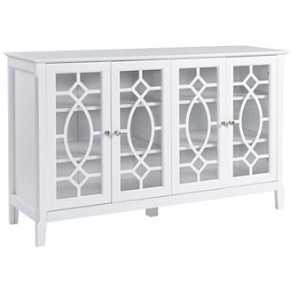 Vintage Sideboard Accent Cabinet Kitchen Buffet Glass Doors Adjustable Shelves