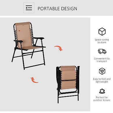 Outdoor Patio Folding Chair, Portable Chair For Camping Lawn With Armrest, Beige