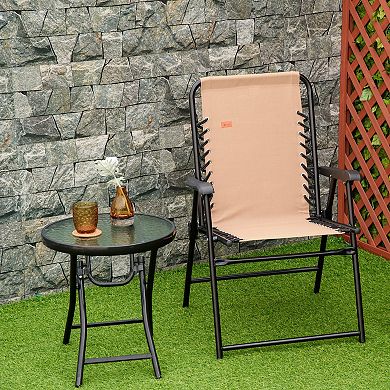 Outdoor Patio Folding Chair, Portable Chair For Camping Lawn With Armrest, Beige