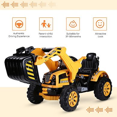 Aosom 6V Electric Kids Ride On Toy Digger Construction Excavator Tractor Vehicle Digger Toy Moving Forward Backward