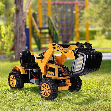 Aosom 6V Electric Kids Ride On Toy Digger Construction Excavator Tractor Vehicle Digger Toy Moving Forward Backward