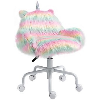 Faux Fur Unicorn Accent Study Chair W/ Soft Cushioned Seat & Padded Armrest