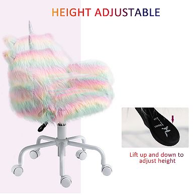 Faux Fur Unicorn Accent Study Chair W/ Soft Cushioned Seat & Padded Armrest