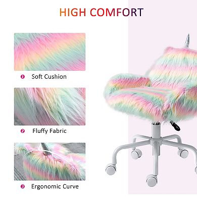 HOMCOM Faux Fur Unicorn Accent Study Chair w/ Soft Cushioned Seat Padded Armrest