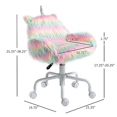 Faux Fur Unicorn Accent Study Chair W/ Soft Cushioned Seat & Padded Armrest