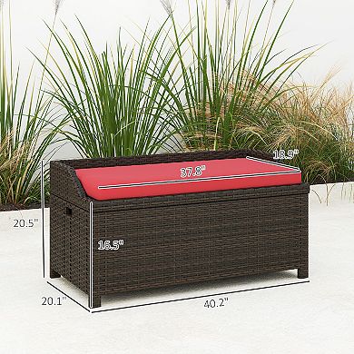 Outsunny Wicker Storage Bench Deck Box with Comfortable Cushion