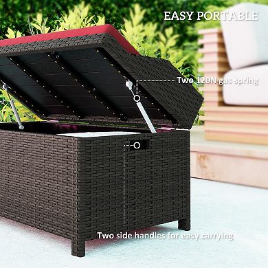 Outsunny Wicker Storage Bench Deck Box with Comfortable Cushion