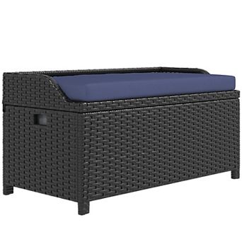 Outsunny Wicker Storage Bench Deck Box with Comfortable Cushion
