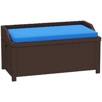 Outsunny Wicker Storage Bench Deck Box with Comfortable Cushion,
